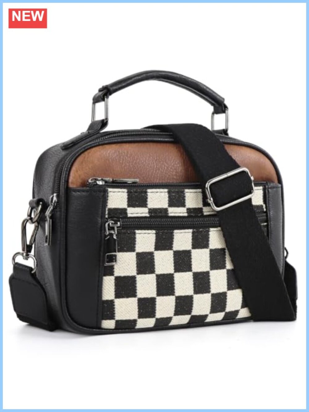 Checkered Crossbody Bags for Women Plaid Leather Shoulder Bag Handbag
